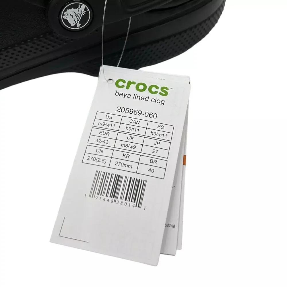 Crocs Men's Baya Lined Clog Size 9 Black Slip-on Faux Fur Fuzzy Warm Comfortable